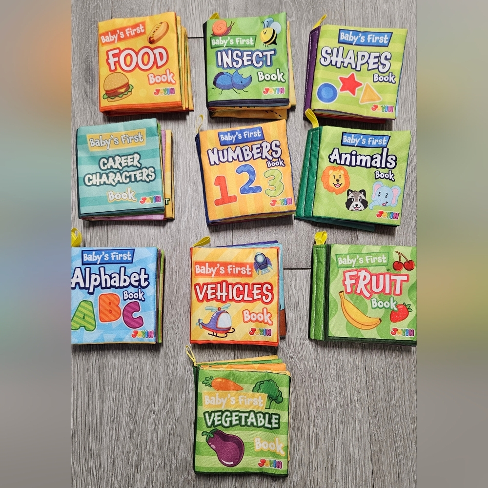 10 Baby's First Cloth Crinkly Waterproof Books Animal Food Shapes Insect Numbers